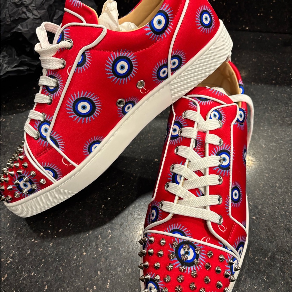 Christian Louboutin Louis Junior Spikes Evil Eye Red Low Top Sneaker